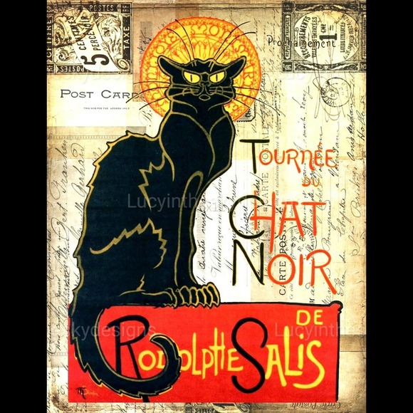 Art Print Chat Noir Black Cat Vintage Art Wall Decor 8.5x11 - Picture 2 of 5